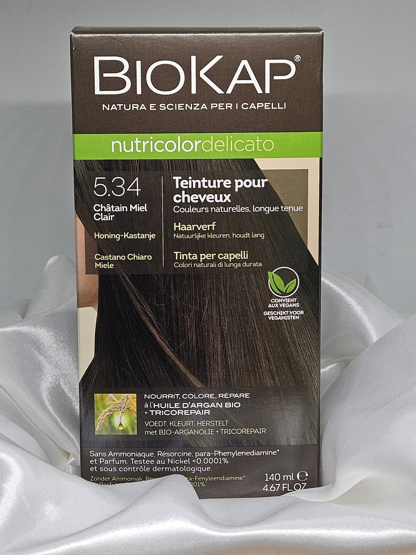 Coloration 5.34 chatain miel clair biokap La farigoule mille et une plante