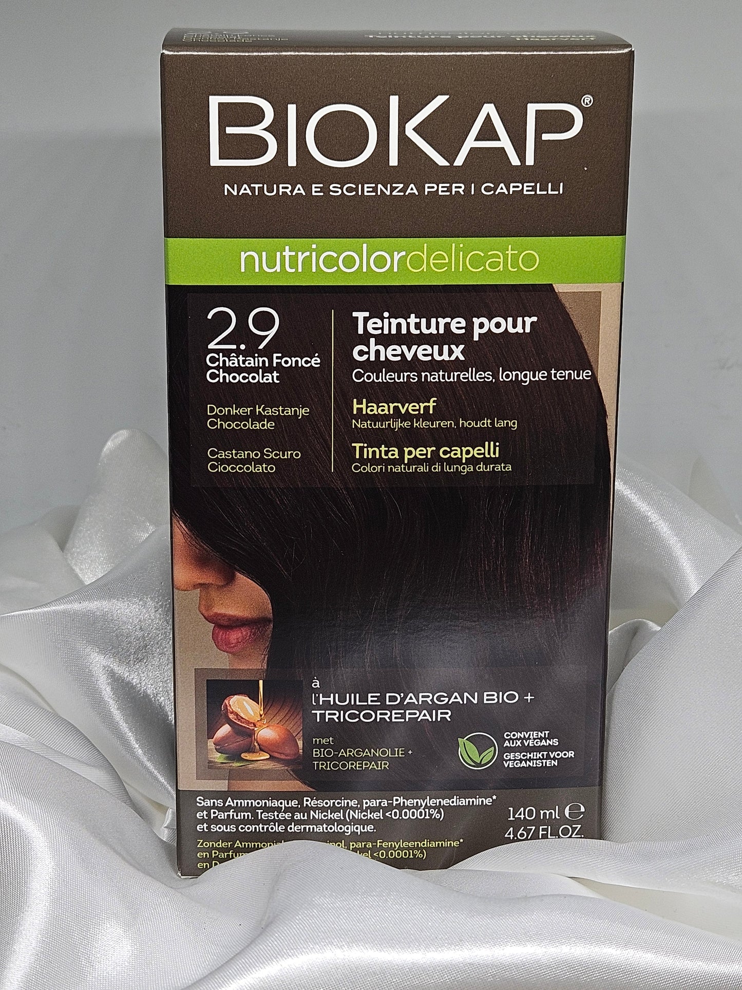 Coloration 2.9 chatain foncé chocolat biokap La farigoule mille et une plante
