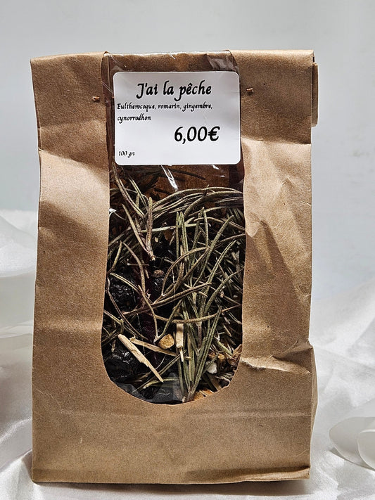 J ai la pêche ( eulterocoque romarin gingembre cynorrhodon ) 100 grs - La farigoule mille et une plante