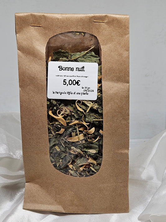Nuit paisible ( valériane passiflore melisse fleurs d'oranger ) 50 grs - La farigoule mille et une plante