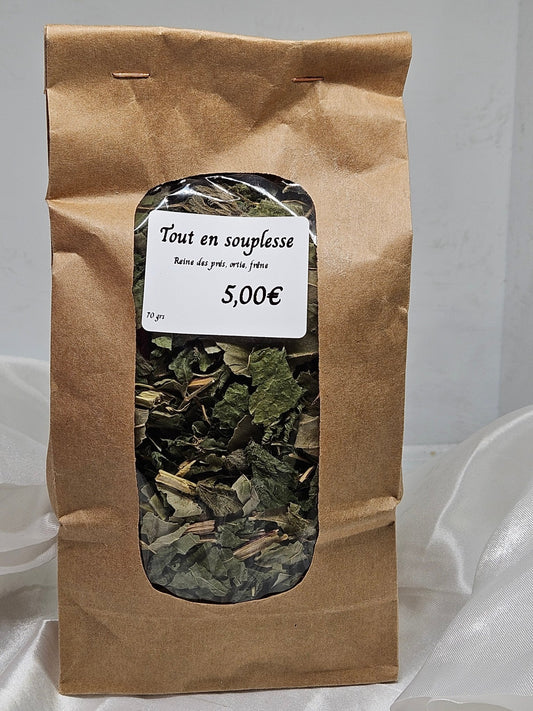 Tout en souplesse ( reine des prés ortie frêne ) 70 grs - La farigoule mille et une plante